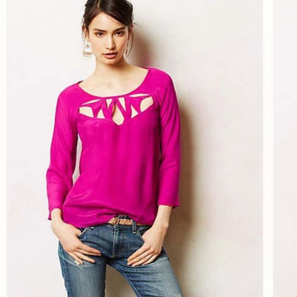 Maeve Anthropologie cut out pink blouse top